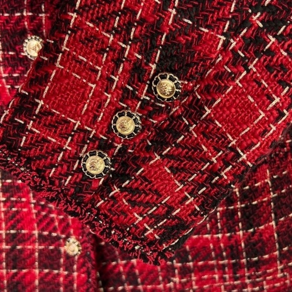 Adrianna Papell Red Black Tweed Jacket Gold and Black Buttons NWT Size L - Picture 14 of 14